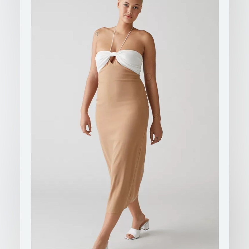 Third Form Stylish Tan and White Halter Dress US 6